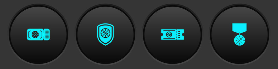 Set Basketball game ticket, Shield in the basketball, and medal icon. Vector.