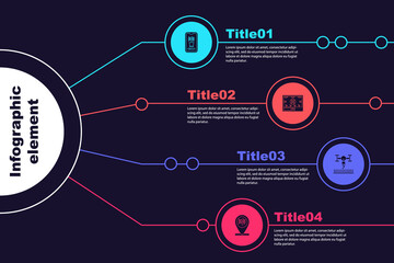 Set Smart control farming system, technology, with drone and Location and tree. Business infographic template. Vector.