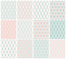 set of seamless vector geometry patterns in light pastel colors  for branding, wrapping, packaging, wallpapers, fabric, textile, home decor