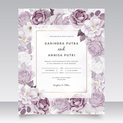 Beautiful purple  floral hand drawn wedding invitation card Premium Vector