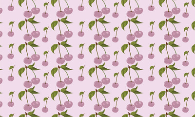 Cherry Vector Seamless Repeating Pattern. Greate as a textile print, fabric, wallpaper, background, packaging and giftwrap. Surface Pattern Design.
