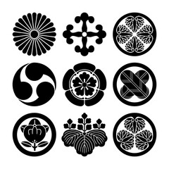 Japanese Kamon Emblems Grid Pattern