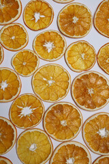 Dried fruit on colored background. Pattern of a fruit frips. Healthy eating