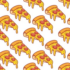 Delicious pepperoni pizza with cheese, pattern repeatable background