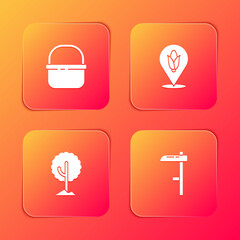 Set Basket, Location corn, Tree and Scythe icon. Vector.