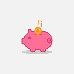 Piggy bank with coin vector illustration. Icon saving or accumulation of money, investment. Icon piggy bank in a flat style, isolated from the background. The concept of banking or business services.