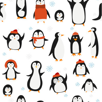 Funny Penguins family. Seamless Pattern for your design