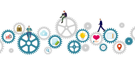 Business concept vector illustration. Gear wheel (technology) and people&rsquo;s life.