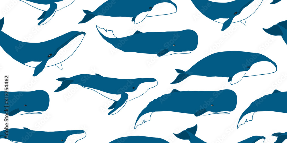 Poster wild whales. seamless pattern for your design