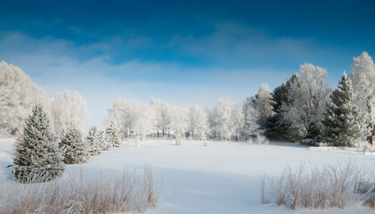 Frosty trees with blue sky