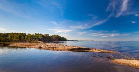 River with sandy beach in Sunny summer