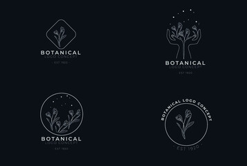 Minimal feminine modern botanical floral organic natural abstract seasonal crocus classical logo design
