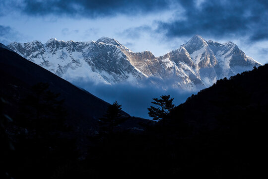 Mount Everest seen though the clouds, Khumbu Region,  Nepal Himalay
