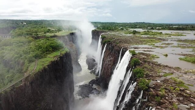 Flying over Victoria Falls Waterfalls in Zambia and Zimbabwe