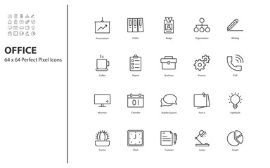 set of business thin line icons 64x64px, work, job, office, workplace
