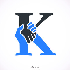 Letter K logotype handshake, abstract logo icon design, ready symbol creative vector sign.