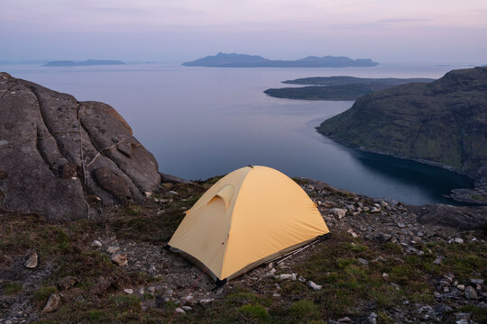 Tent camping on summit of Sgurr Na Stri, Isle of Skye, Scotland