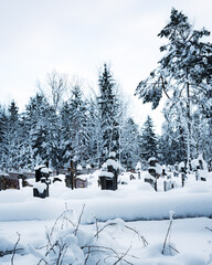 Orthodox cementary covered with snow 