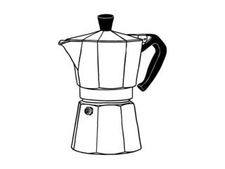 Moka pot Coffeemaker sketch engraving raster illustration. Scratch board style imitation. Black and white hand drawn image.