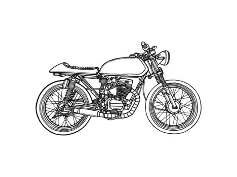 Classic motorbike on white background. Hand drawn sketch classic motorcycle. Vector illustration design concept.
