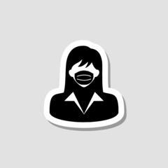 Woman in medical face protection mask sticker icon