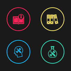 Set line Human head service, Bioengineering, Office folders and Interesting facts icon. Vector.