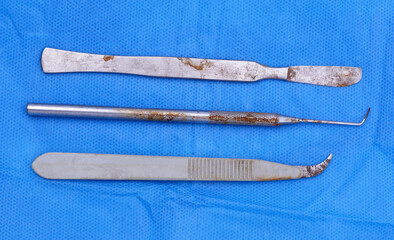 Rusty set of surgical instruments.