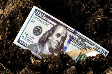 Lost american dollars in soil. Economical crisis in the US. Currency devaluation and inflation....