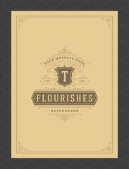 Vintage ornament greeting card calligraphic ornate swirls and vignettes frame design vector template