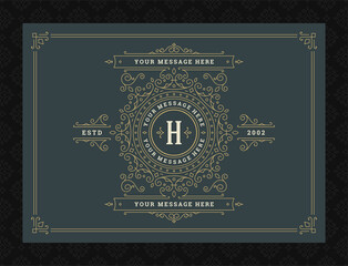 Vintage ornament greeting card calligraphic ornate swirls and vignettes frame design vector template