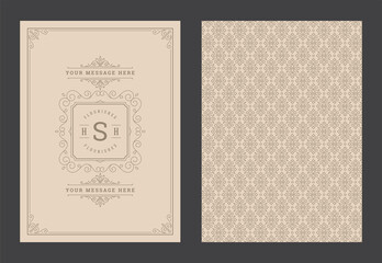 Vintage ornament greeting card calligraphic ornate swirls and vignettes frame design vector template