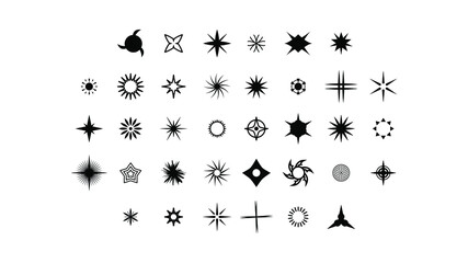Big Set Black Collection Star Icons Sparkles Vector Symbols Shine Elements