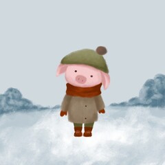 piggy playing in the snow