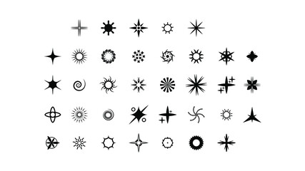 Big Set Black Collection Star Icons Sparkles Vector Symbols Shine Elements