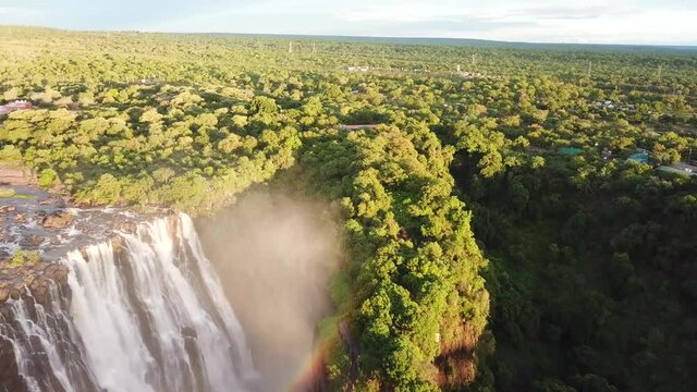 Flying over Victoria Falls Waterfalls in Zambia and Zimbabwe