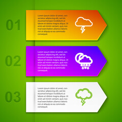Set line Storm, Cloud with snow, rain, moon, and . Business infographic template. Vector.