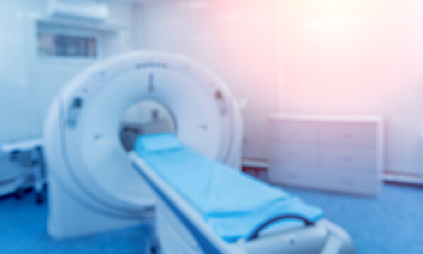 Blurred background of computer tomography diagnostics in modern medical center