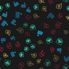 Set line Server, Envelope, Speech bubble with smile face and Exclamation on seamless pattern. Vector.