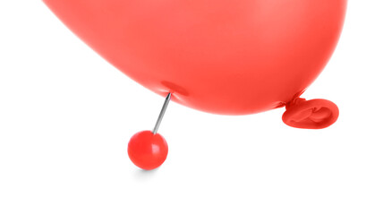 Office pin and air balloon on white background