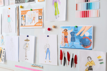 Fashion sketches in modern atelier