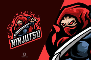 ninja samurai with sword mascot logo game illustration