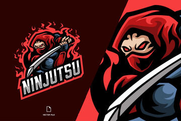 ninja samurai with sword mascot logo game illustration © eryusan