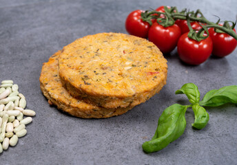 Tasty vegetarian vegan burgers and fresh vegetables