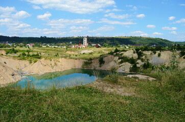 lake landscape in summer. beautiful scenery of view and amazing attarction of Solotvyno Lakes, Zakarpattia (Transcarpathian)