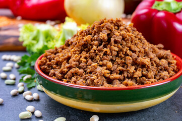 Vegetarian plant based imitation minced meat ready to eat