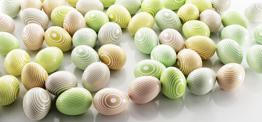 Easter eggs painted in pastel colors stripes on white
