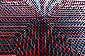 Floor heating installation, pipes and pipelines. Interior architecture