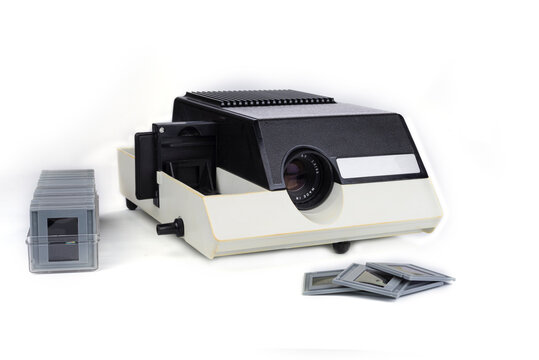 Vintage slides photography projector on a white