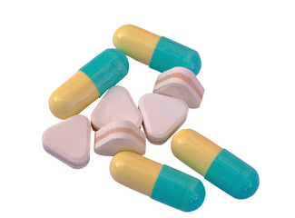 medicine capsule and tablet isolated on white background