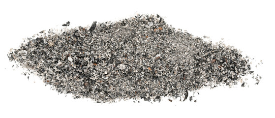 Gray ash from cigarettes isolated on white background. cinder texture. ashes from the wood from the...